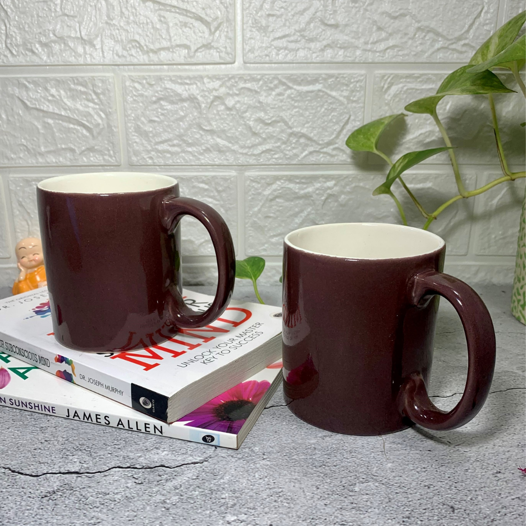Homefrills Ceramic Hand Crafted Glossy Solid Colour Brown Coffee Mug Combo Suitable for Coffee, Tea, Juice, Cappuccino, etc. (275ml) Set of 2